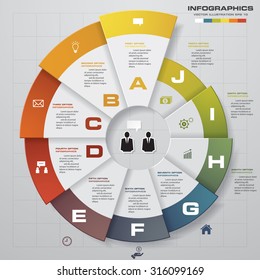 Infographic design template and business concept with 10 options, parts, steps or processes. Can be used for work flow layout, diagram, number options, web design.