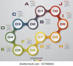 Infographic design template and business concept with 10 options, parts, steps or processes. Can be used for work flow layout, diagram, number options, web design.