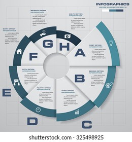 Infographic design template and business concept with 8 options, parts, steps or processes. Can be used for workflow layout, diagram, number options, web design.