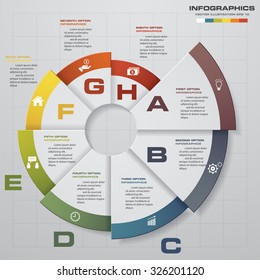 Infographic design template and business concept with 8 options, parts, steps or processes. Can be used for workflow layout, diagram, number options, web design.