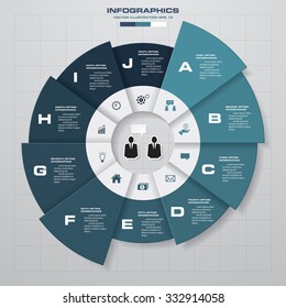 Infographic design template and business concept with 10 options, parts, steps or processes. Can be used for work flow layout, diagram, number options, web design.