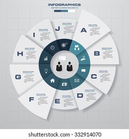 Infographic design template and business concept with 10 options, parts, steps or processes. Can be used for work flow layout, diagram, number options, web design.