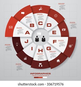 Infographic design template and business concept with 10 options, parts, steps or processes. Can be used for work flow layout, diagram, number options, web design.