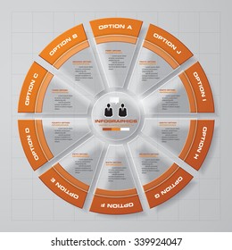 Infographic design template and business concept with 10 options, parts, steps or processes. Can be used for work flow layout, diagram, number options, web design.