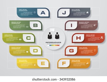 Infographic design template and business concept with 10 options, parts, steps or processes. Can be used for work flow layout, diagram, number options, web design.