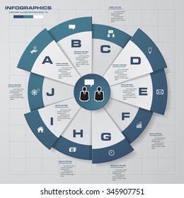 Infographic design template and business concept with 10 options, parts, steps or processes. Can be used for work flow layout, diagram, number options, web design.