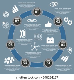 Infographic design template and business concept with 7 options, parts, steps or processes. Can be used for workflow layout, diagram, number options, web design.
