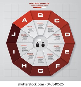 Infographic design template and business concept with 10 options, parts, steps or processes. Can be used for work flow layout, diagram, number options, web design.