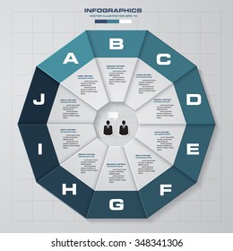Infographic design template and business concept with 10 options, parts, steps or processes. Can be used for work flow layout, diagram, number options, web design.