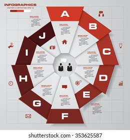 Infographic design template and business concept with 10 options, parts, steps or processes. Can be used for work flow layout, diagram, number options, web design.