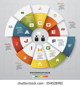 Infografische Design-Vorlage und Geschäftskonzept mit 10 Optionen, Teilen, Schritten oder Prozessen. Kann für Arbeitsablaufplan, Diagramm, Zahlenoptionen, Webdesign verwendet werden.