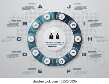 Infographic design template and business concept with 10 options, parts, steps or processes. Can be used for work flow layout, diagram, number options, web design.