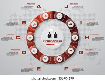 Infographic design template and business concept with 10 options, parts, steps or processes. Can be used for work flow layout, diagram, number options, web design.