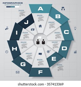 Infographic design template and business concept with 10 options, parts, steps or processes. Can be used for work flow layout, diagram, number options, web design.