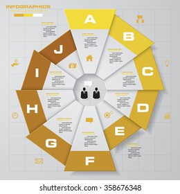 Infographic design template and business concept with 10 options, parts, steps or processes. Can be used for work flow layout, diagram, number options, web design.