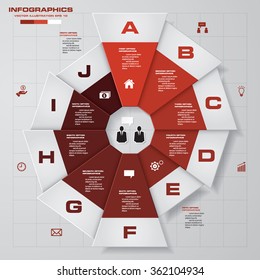 Infographic design template and business concept with 10 options, parts, steps or processes. Can be used for work flow layout, diagram, number options, web design.