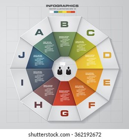 Infographic design template and business concept with 10 options, parts, steps or processes. Can be used for work flow layout, diagram, number options, web design.