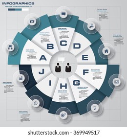 Infographic design template and business concept with 10 options, parts, steps or processes. Can be used for work flow layout, diagram, number options, web design.