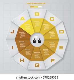 Infographic design template and business concept with 10 options, parts, steps or processes. Can be used for work flow layout, diagram, number options, web design.