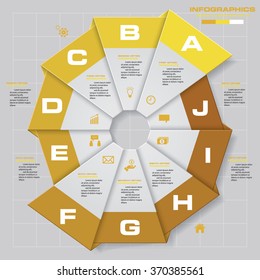 Infographic design template and business concept with 10 options, parts, steps or processes. Can be used for work flow layout, diagram, number options, web design.