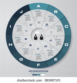 Infographic design template and business concept with 10 options. Connect via jigzaw puzzle. Can be used for work flow layout, diagram, number options, web design.