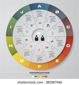 Infographic design template and business concept with 10 options. Connect via jigzaw puzzle. Can be used for work flow layout, diagram, number options, web design.