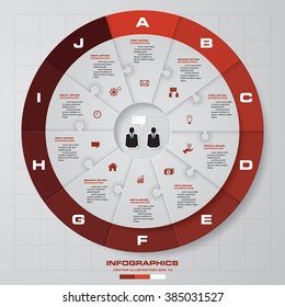 Infographic design template and business concept with 10 options. Connect via jigzaw puzzle. Can be used for work flow layout, diagram, number options, web design.