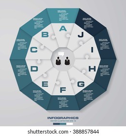 Infographic design template and business concept with 10 options. Connect via jigzaw puzzle. Can be used for work flow layout, diagram, number options, web design.