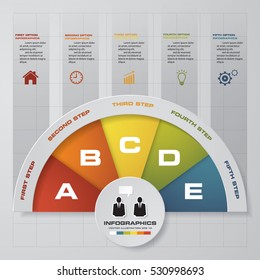 Infographic design template and business concept with 5 options, parts, steps or processes. Can be used for work flow layout, diagram, number options, web design.