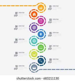 Infographic design template and business concept with 10 options, parts, steps or processes. Can be used for work flow layout, diagram, number options, web design.