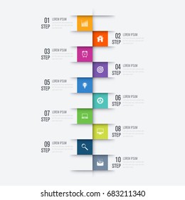 Infographic design template and business concept with 10 options, parts, steps or processes. Can be used for work flow layout, diagram, number options, web design.