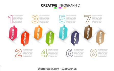 Infographic design template can be used for workflow layout, diagram, number options, web design. Infographic business concept with 8 options, parts, steps or processes. 