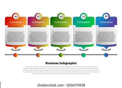 Infographic design template can be used for presentation, banner, graphic, business flow and diagram. infographic business with 5 option, parts, step for process. Abstract background.