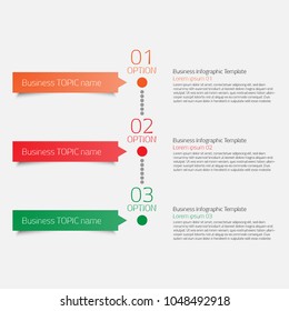 Infographic design template can be used for presentation, banner, graphic, business flow and diagram. Modern flat Timeline template with 3 option, parts, step for process. Abstract template.