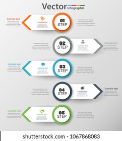 Infografische Design-Vorlage kann für Workflow-Layout, Diagramm, Zahlenoptionen, Web-Design verwendet werden. Infografisches Geschäftskonzept mit 5 Optionen, Teilen, Schritten oder Prozessen. Vektor eps10