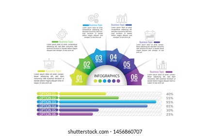 Infographic design template can be used for workflow layout, diagram, number options, web design. Infographic business concept with 6 option, parts, steps or processes. Abstract background.