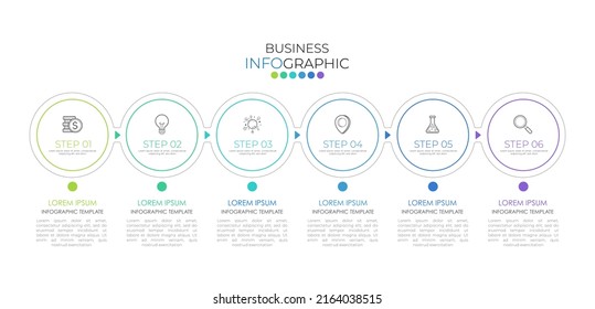 Infographic design template can be used for presentation, banner, graphic, business flow and diagram. Modern flat Timeline template with 6 option, parts, step for process. Abstract template.