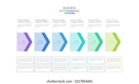 Infographic design template can be used for presentation, banner, graphic, business flow and diagram. Modern flat Timeline template with 6 option, parts, step for process. Abstract template.