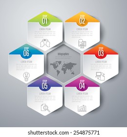 Infographic design template can be used for workflow layout, diagram, number options, web design. Infographic business concept with 6 options, parts, steps or processes. Abstract background.