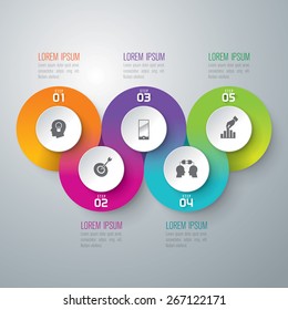 Infographic Design Template Can Be Used For Workflow Layout, Diagram, Number Options, Web Design. Infographic Business Concept With 5 Options, Parts, Steps Or Processes. Abstract Background.