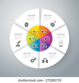 Infographic design template can be used for workflow layout, diagram, number options, web design. Infographic business concept with 6 options, parts, steps or processes. Abstract background.