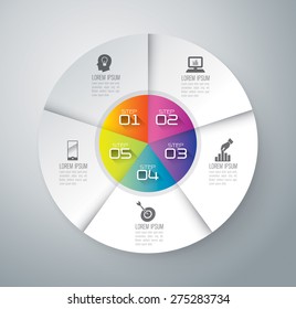 Infographic design template can be used for workflow layout, diagram, number options, web design. Infographic business concept with 5 options, parts, steps or processes. Abstract background.
