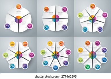 Infographic design template can be used for workflow layout, diagram, number options, web design. Business concept with 3, 4, 5, 6, 7, 8 options, parts, steps or processes. Abstract background.