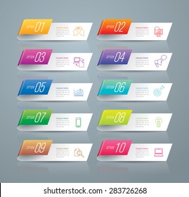 Infographic design template can be used for workflow layout, diagram, number options, web design. Infographic business concept with 10 options, parts, steps or processes. Abstract background.