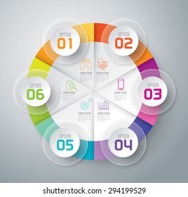 Modelo de design infográfico pode ser usado para layout de fluxo de trabalho, diagrama, opções de número, web design. Conceito de negócios infográfico com 6 opções, peças, etapas ou processos. Fundo abstrato.