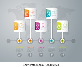 La plantilla de diseño gráfico puede utilizarse para diseño de flujo de trabajo, diagrama, opciones de número, diseño web. Concepto de negocio infográfico con 5 opciones, piezas, pasos o procesos. Antecedentes abstractos.