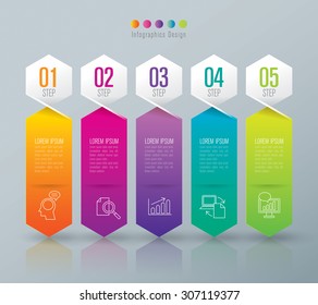 Infographic design template can be used for workflow layout, diagram, number options, web design. Infographic business concept with 5 options, parts, steps or processes. Abstract background.