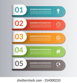 Infographic design template. Can be used for workflow or graphic layout, diagram, report, graph, number options, step presentation, web design. 5 steps, parts, options, stages. Vector illustration