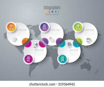 Infographic design template can be used for workflow layout, diagram, number options, web design. Infographic business concept with 5 options, parts, steps or processes. Abstract background.