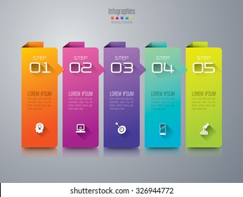Infographic design template can be used for workflow layout, diagram, number options, web design. Infographic business concept with 5 options, parts, steps or processes. Abstract background.